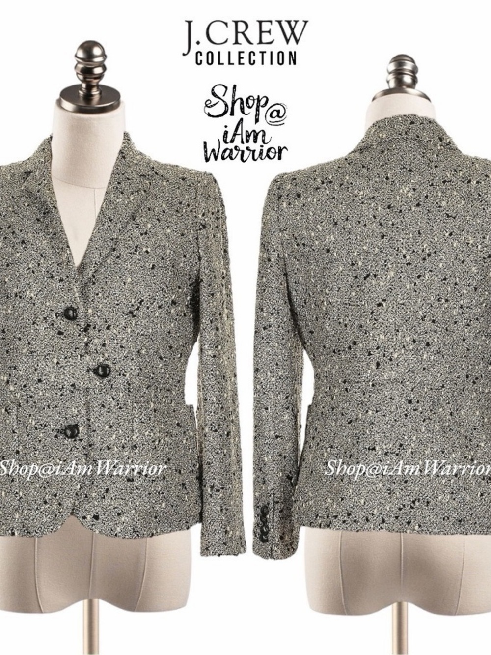 J.Crew Collection RARE lurex nubby tweed leather button blazer *shop@iamwarrior - Picture 2 of 10